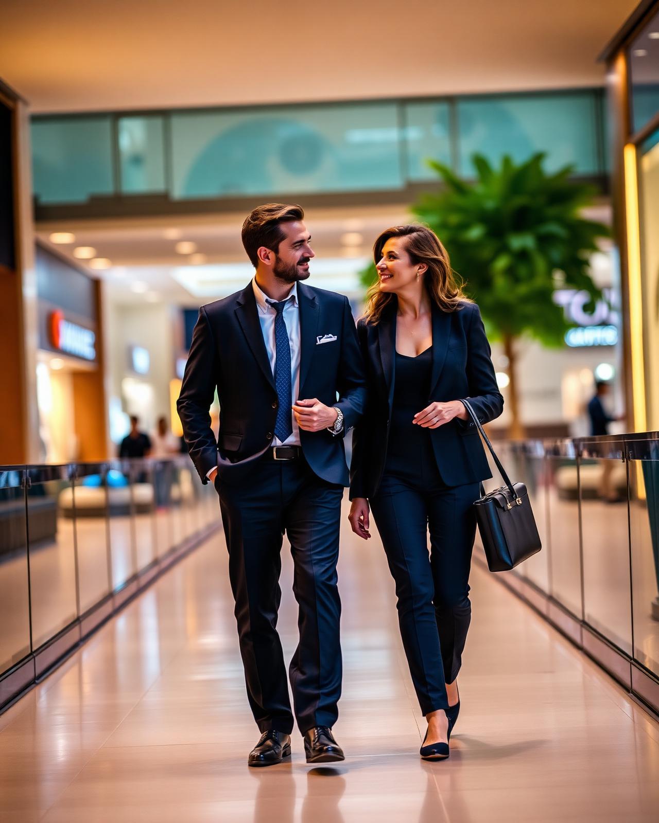 Executivos caminhando por um shopping center